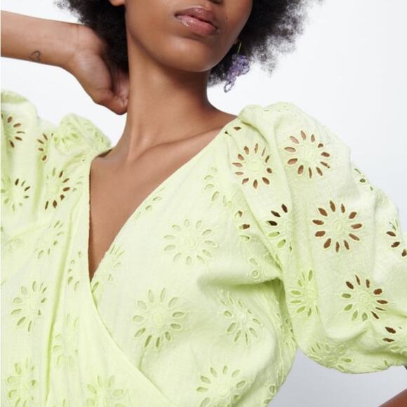 ZARA OPENWORK EMBROIDERED DRESS LIGHT YELLOW - Picture 8 of 12